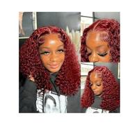 pelucas mujer Pelucas cortas de cabello humano color burdeos 99J, densidad 180, 4x4, con encaje frontal transparente pelucas disfraz(12inches)