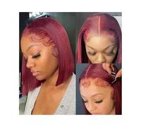 pelucas mujer Pelucas cortas de cabello humano liso con encaje frontal de 13x4 y corte bob. pelucas disfraz(14inches)