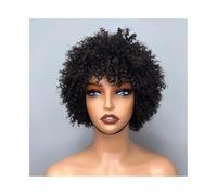 pelucas mujer Pelucas de cabello humano afro rizado corto, brasileño, Remy 99J, con flequillo for mujer pelucas disfraz(Negro)