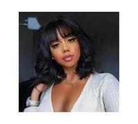 pelucas mujer Pelucas de cabello humano corto ondulado con flequillo, estilo bob brasileño for mujer pelucas disfraz(14inches)