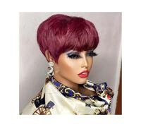 pelucas mujer Pelucas de cabello humano Pixie de capas cortas for mujeres negras Pelucas de cabello humano con flequillo pelucas disfraz(99J)