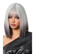 Pelucas Mujer Pelucas ombré de color azul claro a blanco, peluca recta corta con flequillo for fiesta uso diario mujeres(LC8154-1)