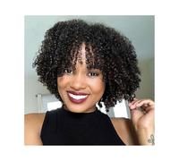pelucas mujer Pelucas rizadas de cabello humano, peluca corta y rizada con flequillo for mujeres negras. pelucas disfraz(12inches)
