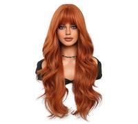 Pelucas naranjas con flequillo largo y rizado, flequillo lacio, fibra sintética, mecanismo de seda de alta temperatura, peluca naranja oscuro