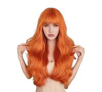Pelucas naranjas onduladas largas de 26 pulgadas con flequillo para mujeres, pelucas rizadas naturales de cabello sintético para uso diario Agrega volumen al cabello