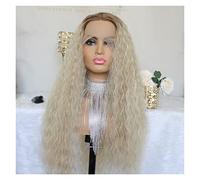 Pelucas Ombre marrón sintético 13x4 encaje peluca frontal ceniza rubia profundo rizado pelo platino largo transparente encaje pelucas Cabello Natural