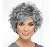 Pelucas onduladas cortas grises para mujeres, pelucas onduladas esponjosas en capas, peluca sintética resistente al calor para Halloween, peluca de cosplay con gorro de peluca, gris, 10 pulgadas, 1 pi