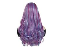 Pelucas onduladas de largo sintético for mujer y niña, pelucas color rosa azul mezclado, peluca fiesta con raíces oscuras, Cosplay colorido Audrey, 1 ud