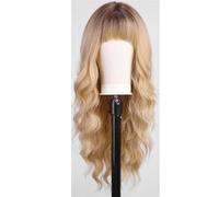 Pelucas onduladas largas de 66 cm, pelucas rizadas sintéticas resistentes al calor con flequillo para mujer, añade volumen (rubio 2)