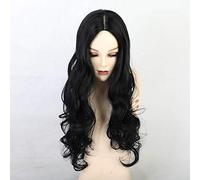 Pelucas onduladas largas GHK para mujer Pelucas de cosplay Parte media negra Cabello sintético natural Pelucas de fibra resistente al calor de alta temperatura