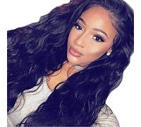 Pelucas onduladas largas GJBXP para mujeres negras Cabello 100% resistente al calor de fibra sintética Pelucas negras completas de raíces oscuras 150% de densidad 26 pulgadas
