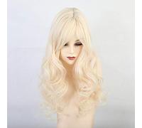 Pelucas onduladas sintéticas GHK con flequillo Pelucas rubias beige para mujeres Pelucas de cabello onduladas Cosplay Pelucas de fibra resistente al calor natural