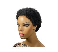 Pelucas para el cuidado del cuerpo sin pegamento, pelucas cortas afro de pelo humano con rizos para mujeres negras, rizadas pelucas afro para uso diario en fiestas (negro natural