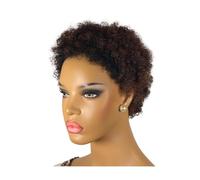 Pelucas para el cuidado del cuerpo sin pegamento, pelucas cortas afro de pelo humano con rizos para mujeres negras, rizadas pelucas afro para uso diario en fiestas (hermano destacado