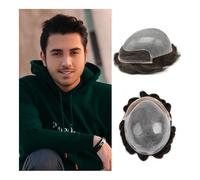 Pelucas para hombre realistas Peluca de cabello humano Remy indio for hombre, peluquín de encaje Frontal de PU de 0,03-0,04mm, prótesis capilar delgada for hombre, color marrón y negro Pedazo de pelo