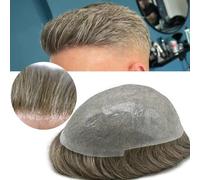 Pelucas para hombre realistas Peluquín de cabello for hombres, 0,06-0,08 MM, prótesis de cabello de piel sintética, cabello humano, peluquín for hombres, nudos duraderos, Base de piel, sistema complet