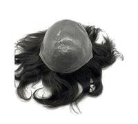 Pelucas para Hombre Tupé for hombres, 0.04-0.06 mm Sistema de cabello base PU piel delgada completa Unidades prótesis onduladas 8 * 10 pulgadas Reemplazo tupé humano real for Tupé para Hombre(1# 100%)