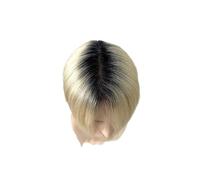 Pelucas para hombres 100% de cabello humano for hombre, prótesis capilar micropiel ombré 0,08 MM, doble anudado, peluquín for(Dark Root White,30mm Wave)