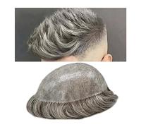 Pelucas Para Hombres Cabello gris, sistema de cabello humano indio, tupé for hombres, 0,1-0,12mm, todo PU inyectado, piel fina, tupé ondulado Natural for hombres Postizos De Cabello Para Hombres(6x8)