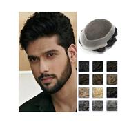 Pelucas para hombres Cordón suizo de nudos dobles con peluquín de PU for hombres, cabello humano transpirable, prótesis de cabello de Australia, sistemas de reemplazo, unidad capilar Peluca(Medium Bro
