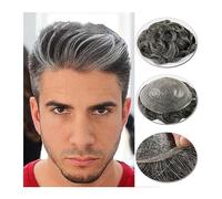 Pelucas Para Hombres Full PU Base Men Toupee 0.08-0.10mm Thin Skin Hairpiece Remy Sistema de reemplazo de cabello humano Durable Men's Toupee # 1B Off Black con 50% Grey Piezas De Cabello Para Hombres