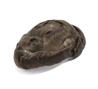 Pelucas para hombres Peluca de cabello humano natural con gris for hombre, prótesis capilar for, pelucas indio PU encaje suizo for hombres(6#)
