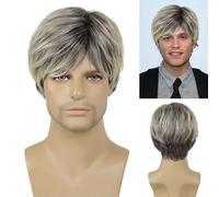 Pelucas para hombres Peluca de fiesta de Cosplay resistente al calor Natural, peluca sintética for hombre, peluca corta y rizada de pelo gris mezclado negro for regalo de padre masculino Pelucas de ca