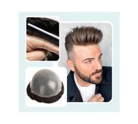 Pelucas para hombres Peluca de pelo fino 0,04 mm for hombres, sistema cabello humano real for, reemplazo con base PU y doble nudo línea natural, peluca masculina(Medium Brown,5x7)