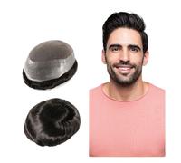 Pelucas para hombres Peluca natural for hombre, prótesis humanas, parte superior de encaje con sistema reemplazo cabello PU, parche for el for hombres(#1A)