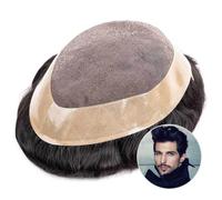 Pelucas para hombres Peluquín de cabello humano for hombres, sistema de reemplazo de cabello indio de 6", revestimiento fino de monopolio alrededor del peluquín for hombres, prótesis capilar masculina