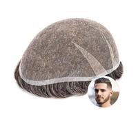 Pelucas para hombres Peluquín for hombres, cabello humano real, 8 x 10 pulgadas, prótesis capilar masculina con encaje suizo suave, densidad del 90%, cabello Remy indio, unidad de sistema de cabello