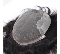Pelucas para hombres Prótesis capilar de cabello humano con parte superior encaje suave y piel fina PU, sistema reemplazo for hombres(8x10)