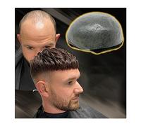 Pelucas para hombres Prótesis capilar for hombres Base de PU piel fina 0,08 mm Tupé for Doble nudo 8 × 10 "Peluca cabello humano 6" Sistemas reemplazo peluca densidad media(130% Density)