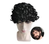 Pelucas para hombres Prótesis capilar masculina rizada y elástica, sistema de peluquín con base encaje francés completo, unidades cabello humano afro rizado(Jet Black)