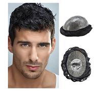 Pelucas para hombres Prótesis de cabello masculino Piel completamente delgada 0.1-0.12 mm Base PU inyectada Hombres Tupé duraderos Piezas Línea natural Unidad sistema humano suave(Straight,6x7)