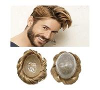 Pelucas para Hombres Toupee for hombres Cabello europeo real suave 0.1-0.12 mm Silicona Durable Toda la base inyectada de PU Cabello corto de 6 pulgadas 120% Densidad Hombres Toupee Sistema de cabello