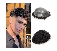Pelucas Para Hombres Tupé afro for hombres 0.12-0.14 mm de espesor Piel de PU completa con frente festoneado Hombres Tupé 15 mm Base de inyección de rizo Postizos Piezas De Cabello Para Hombres(15mm c