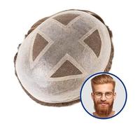 Pelucas para hombres Tupé de cabello humano for hombres, línea capilar invisible, parte superior encaje, piel sintética perimetral, prótesis masculina(4#)