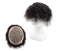 Pelucas Para Hombres Tupé for hombres, 6 pulgadas, rizador de agua, pelucas de cabello humano indio, prótesis capilar for hombres, sistema de cabello humano Mono NPU fino, Color Natural Piezas De Cabe