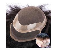 Pelucas para Hombres Tupé for hombres Mono Top y NPU Perímetro y frente de encaje Toupee for hombres Unidad de sistema de cabello humano de 6" Línea de cabello natural #1B Pelucas de repuesto masculin