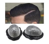 Pelucas Para Hombres V-Loop Inyección Piel Hombres Tupé Sistema de cabello humano duradero for hombres 0.1-0.12 mm Piel delgada Base de PU Prótesis de cabello masculino 8 × 10 "Transpirable Negro Homb