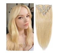 Pelucas para Mujer 10-24 pulgadas Clip en extensiones de cabello Cabello humano Extensiones de cabello rubio Clip invisible en extensiones Extensiones de cabello real rubio blanco Clip en cabello huma
