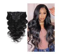 Pelucas para Mujer 8 UNIDS Clip en Extensiones de Cabello Extensiones de Cabello Negro Ondulado Largo Postizos Gruesos Cabello Humano Doble Trama Brasileño Remy Cabello Humano 8A Clip en Extensiones f