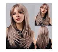 Pelucas para Mujer Cabello natural en busca de cualquier ocasión Use pelucas rectas de capas largas for mujeres Peluca de Omber rojo negro con flequillo de aire Peluca para uso diario en fiestas(Color