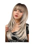 Pelucas para Mujer Cabello natural en busca de cualquier ocasión Use pelucas rectas de capas largas for mujeres Peluca de Omber rojo negro con flequillo de aire Peluca para uso diario en fiestas(Color