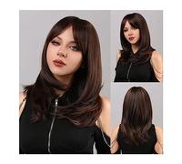 Pelucas para Mujer Cabello natural en busca de cualquier ocasión Use pelucas rectas de capas largas for mujeres Peluca de Omber rojo negro con flequillo de aire Peluca para uso diario en fiestas(Color