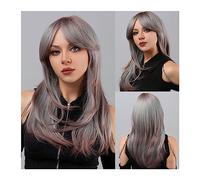 Pelucas para Mujer Cabello natural en busca de cualquier ocasión Use pelucas rectas de capas largas for mujeres Peluca de Omber rojo negro con flequillo de aire Peluca para uso diario en fiestas(Color