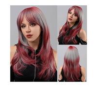 Pelucas para Mujer Cabello natural en busca de cualquier ocasión Use pelucas rectas de capas largas for mujeres Peluca de Omber rojo negro con flequillo de aire Peluca para uso diario en fiestas(Color