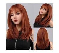 Pelucas para Mujer Cabello natural en busca de cualquier ocasión Use pelucas rectas de capas largas for mujeres Peluca de Omber rojo negro con flequillo de aire Peluca para uso diario en fiestas(Color