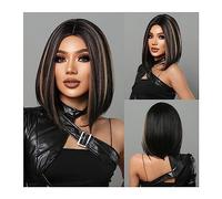 Pelucas para Mujer Cabello Natural resistente al calor uso diario peluca recta negro Rubio resaltar pelucas Bob corto peluca sintética for mujeres negras Cosplay Peluca para uso diario en fiestas(Colo